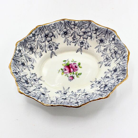 Vintage Royal Albert Trinket Dish Periwinkle Pattern Bone China Blue Pink Floral - Picture 1 of 6